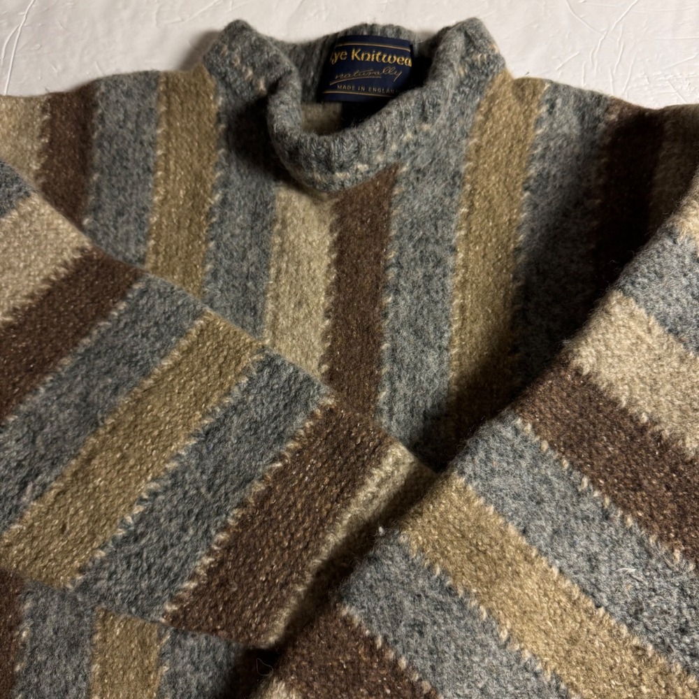 Skye Knitwear Naturally Wool Silk Blend Striped Mock Neck Sweater England Made